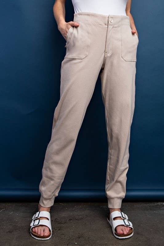 Plus Size Casual Cotton Stretch Twill Jogger Pants