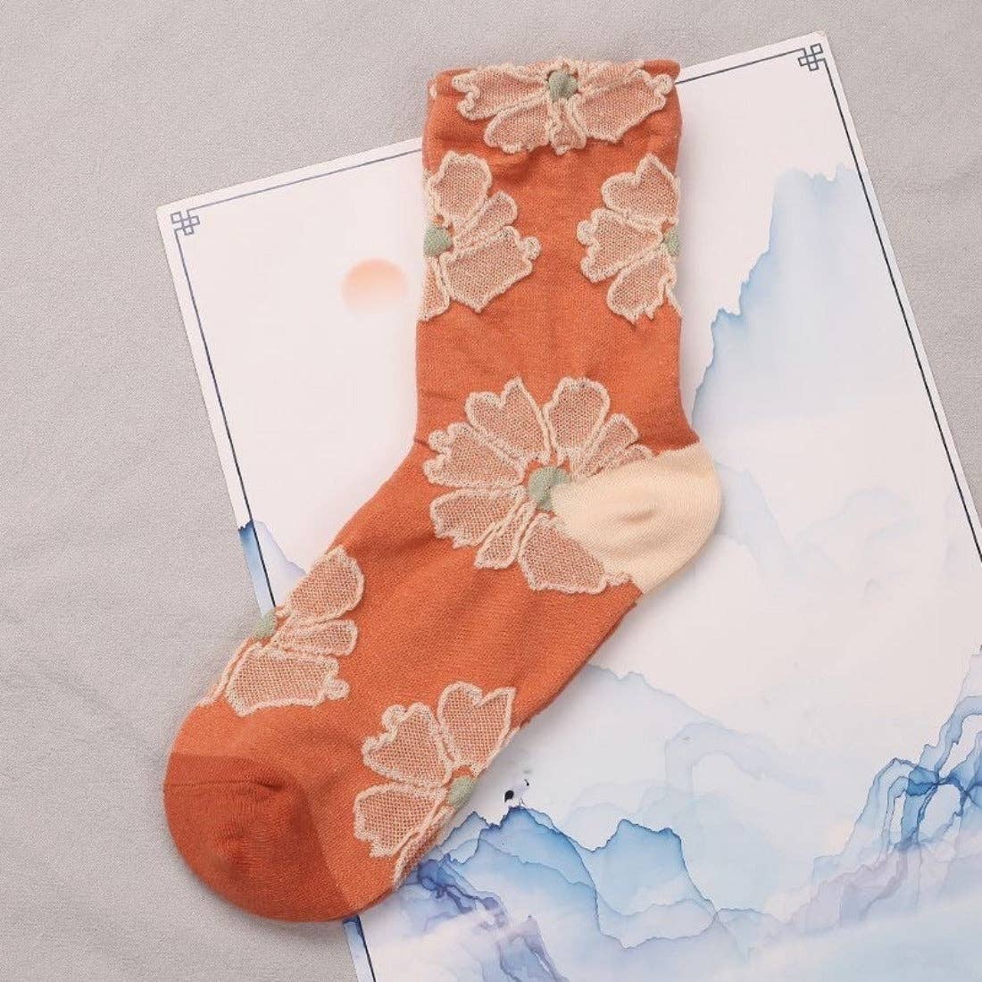 Orange Embossed Women's Socks