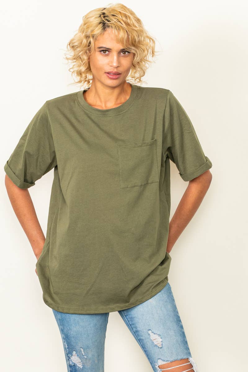 Oversized Fit Round Neck T Shirts With Pocket