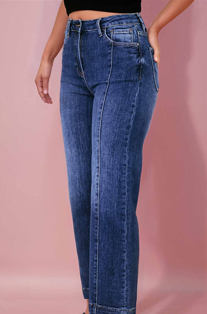 Plus Size Seamed Wide Leg High Waist Jeans