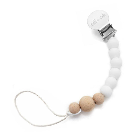 Ali+Oli Silicone Pacifier Clip (White Wood)