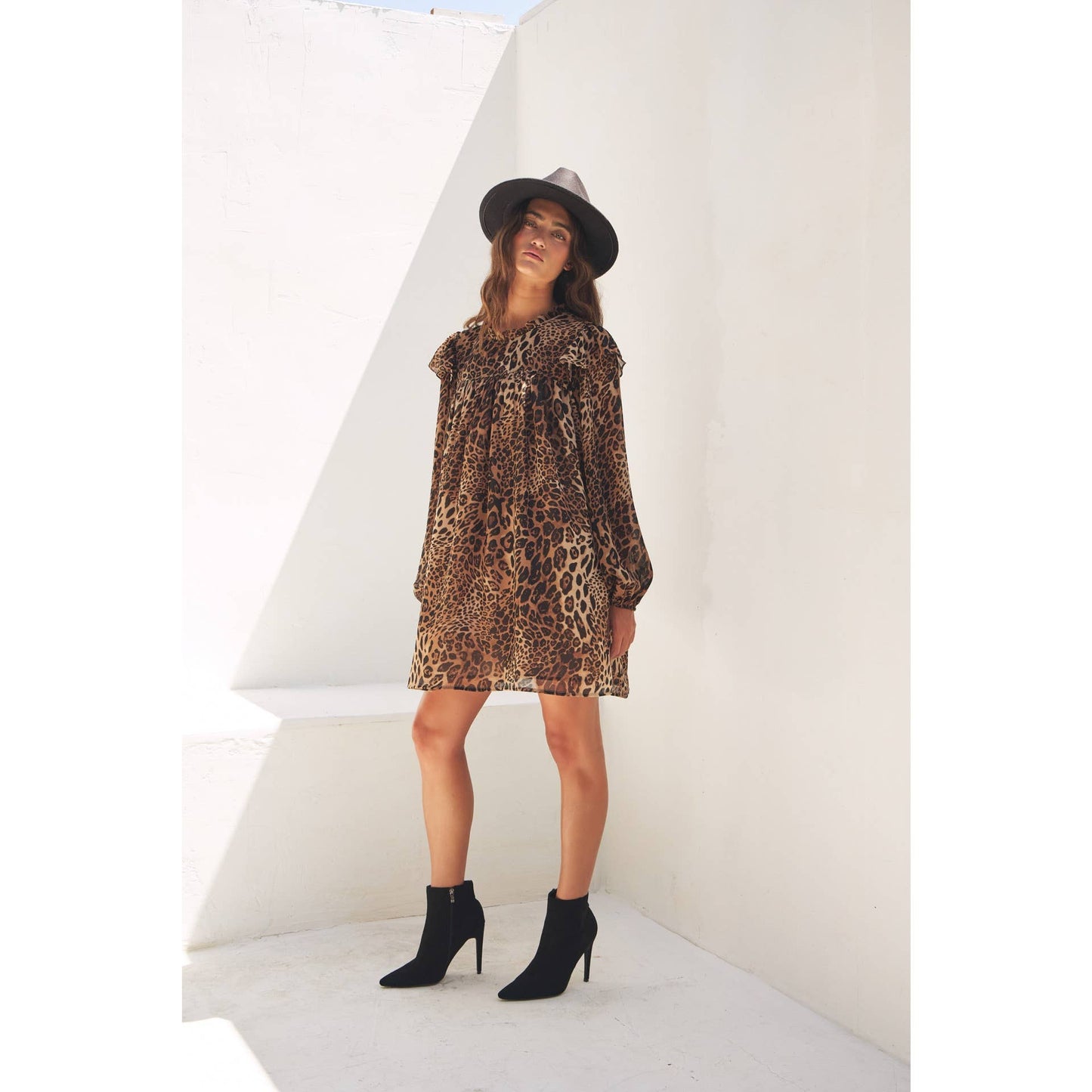 Leopard Sheer Chiffon Mini Dress