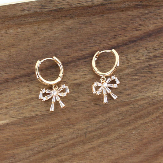 Bow Drop CZ Small Hoop Earrings