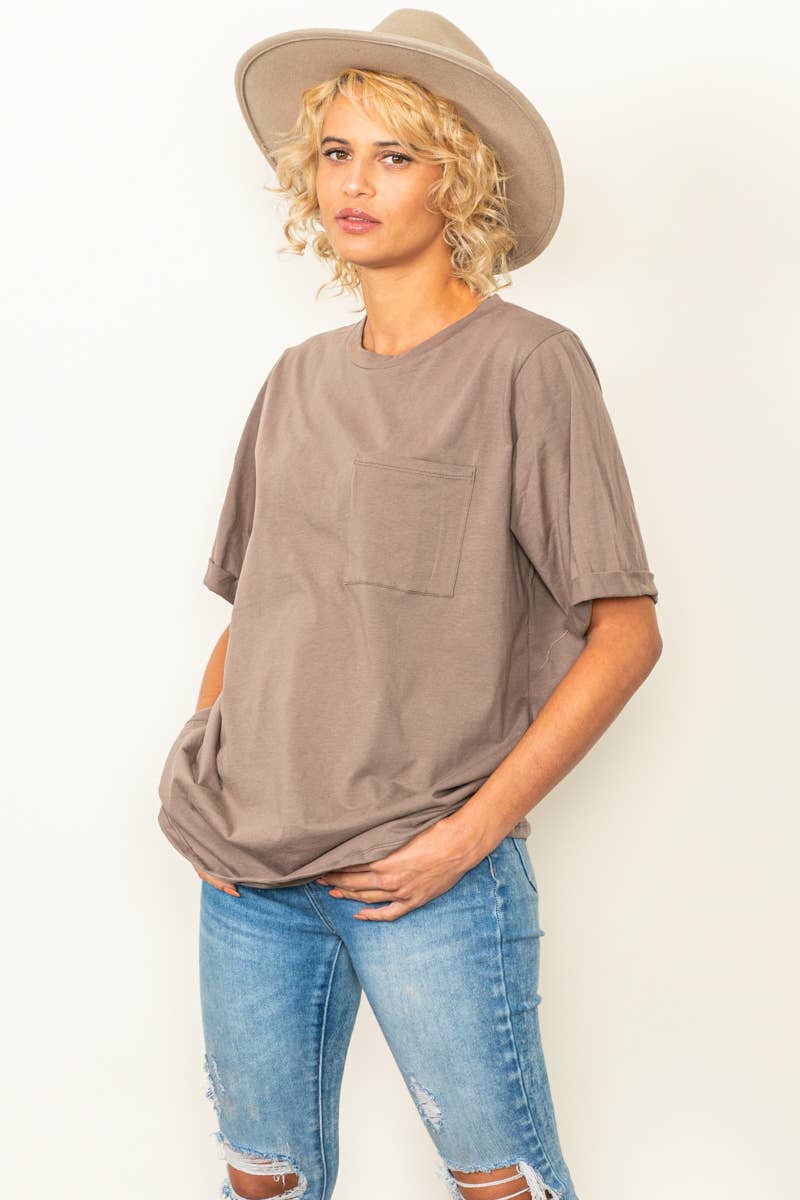 Oversized Fit Round Neck T Shirts With Pocket