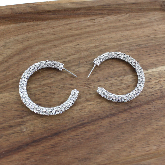 Hoop Earrings w/Rhinestones (40mm)