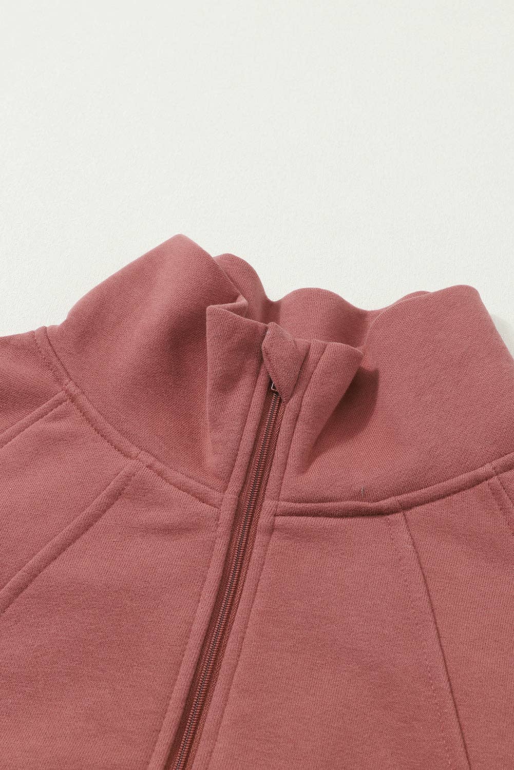 Zip Up Stand Collar Ribbed Thumbhole Sleeve Sweatshirt