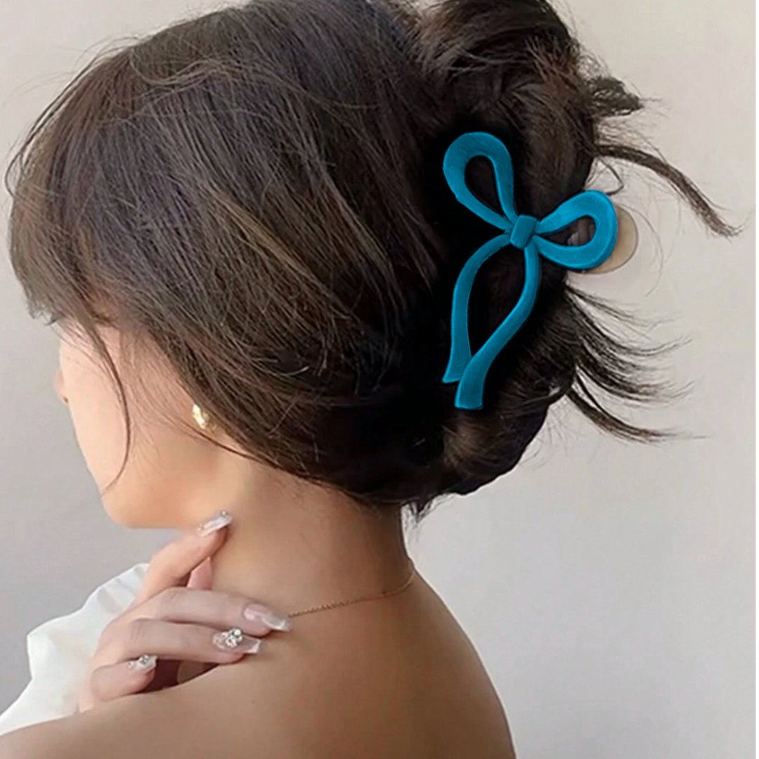 Bow Hair Claw and Clips Set | Teal Blue | Bow Hair Accessory