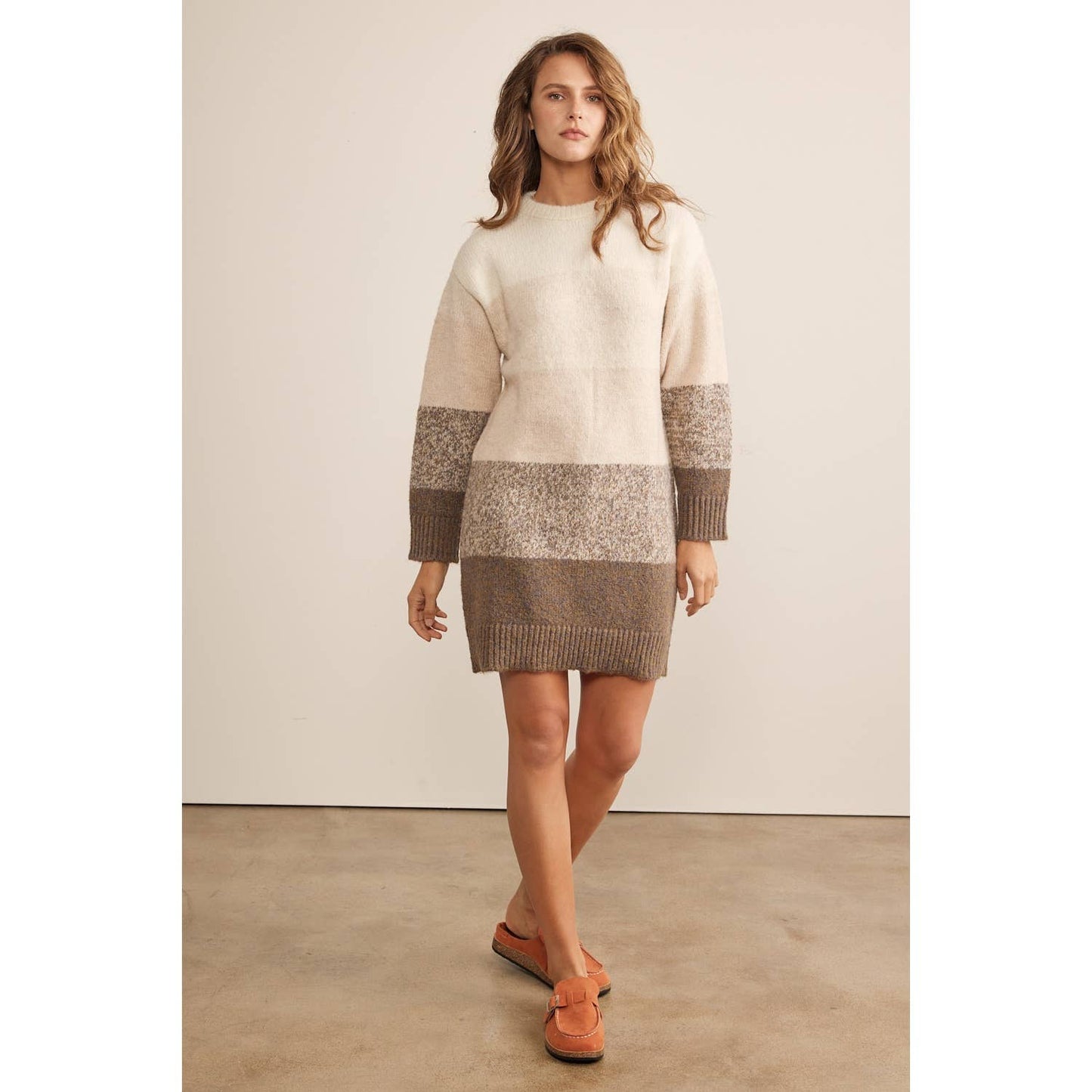 WOOL BLEND COLORBLOCK OMBRE LONG SLEEVED SWEATER DRESS