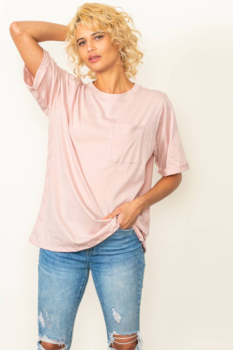 Oversized Fit Round Neck T Shirts With Pocket