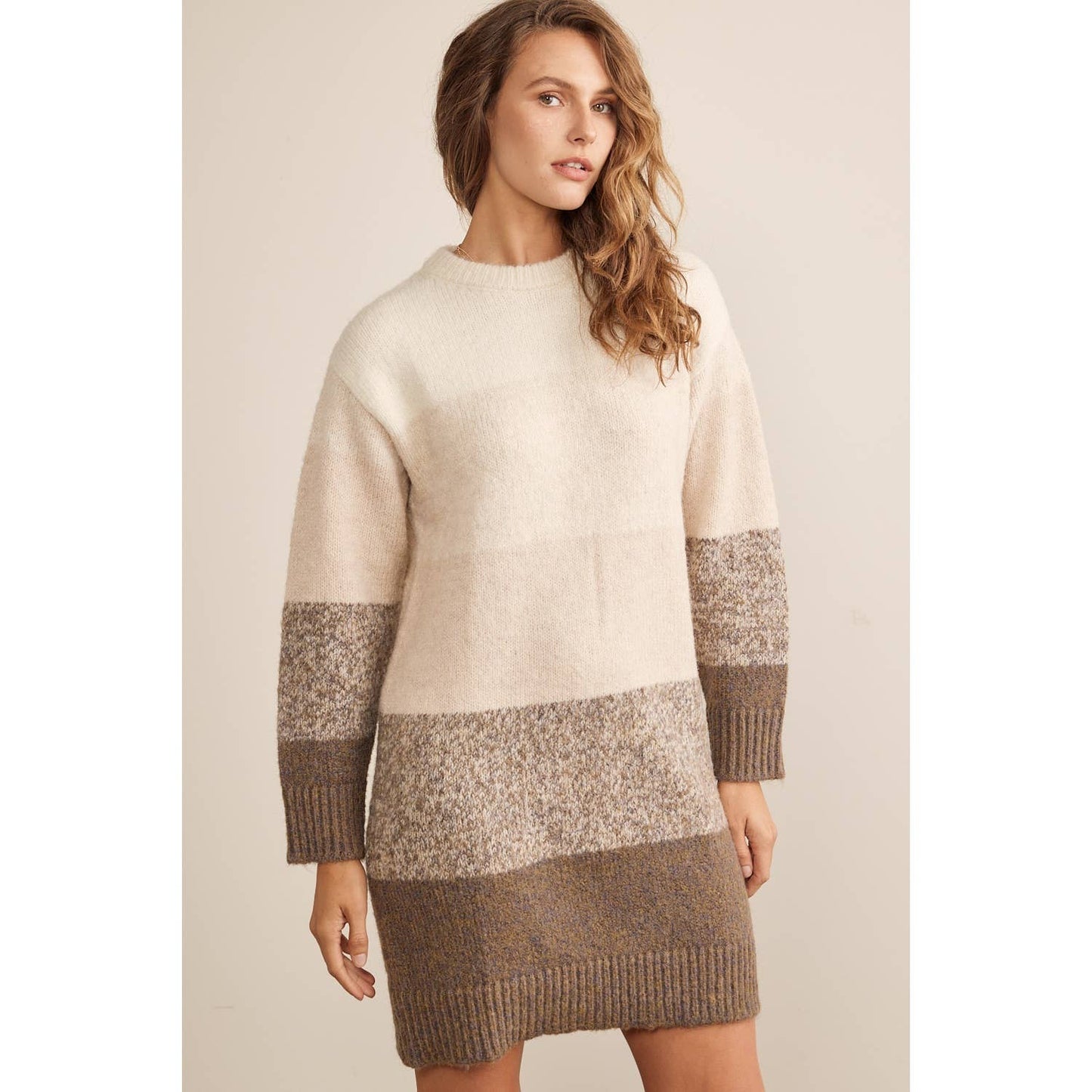 WOOL BLEND COLORBLOCK OMBRE LONG SLEEVED SWEATER DRESS