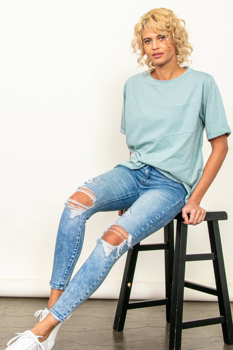 Oversized Fit Round Neck T Shirts With Pocket