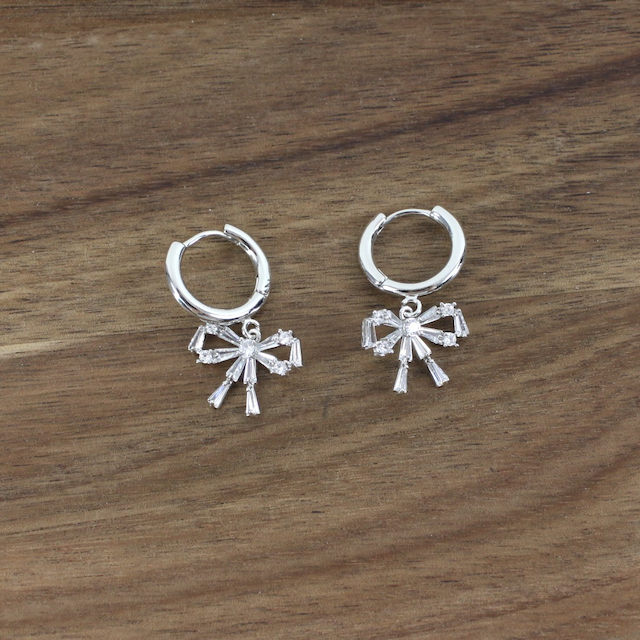 Bow Drop CZ Small Hoop Earrings