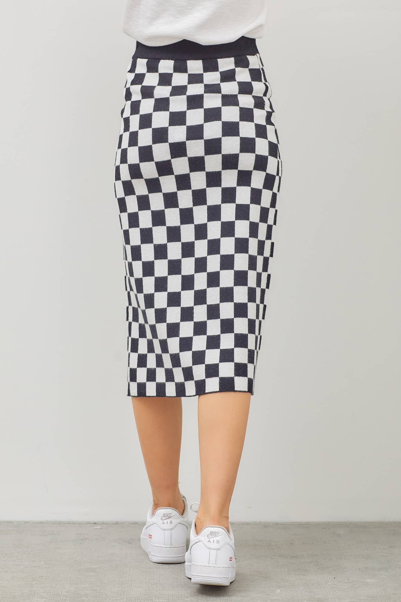 Checkered Print Midi Skirt