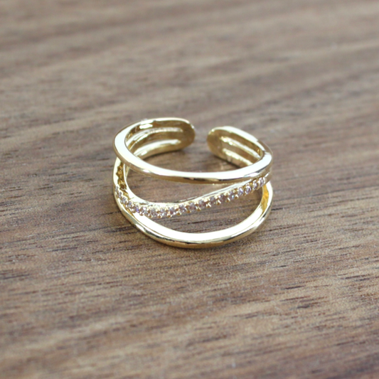 R23022 Gold Dipped CZ Adjustable Ring