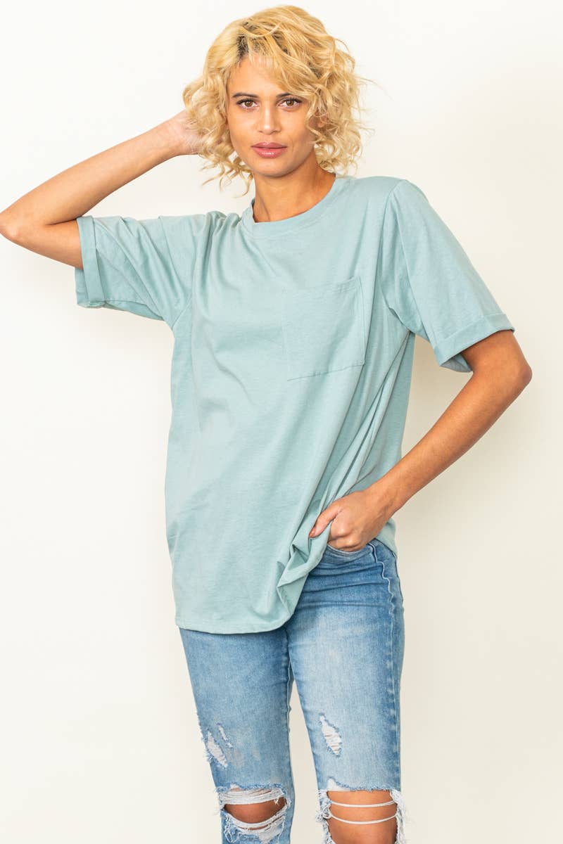 Oversized Fit Round Neck T Shirts With Pocket