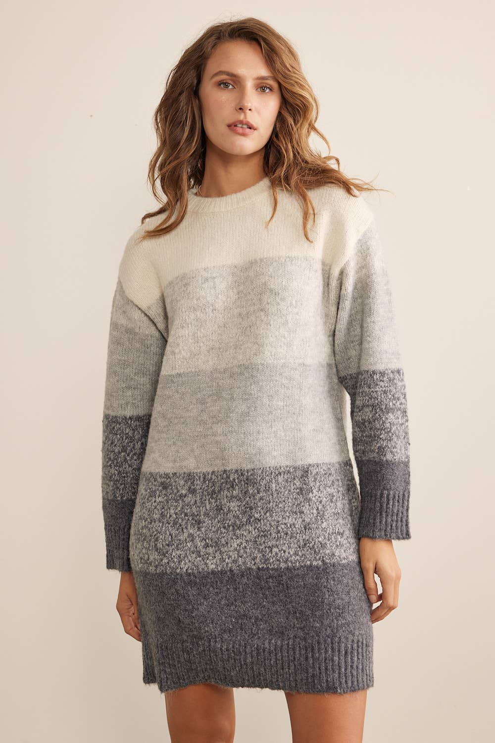 WOOL BLEND COLORBLOCK OMBRE LONG SLEEVED SWEATER DRESS