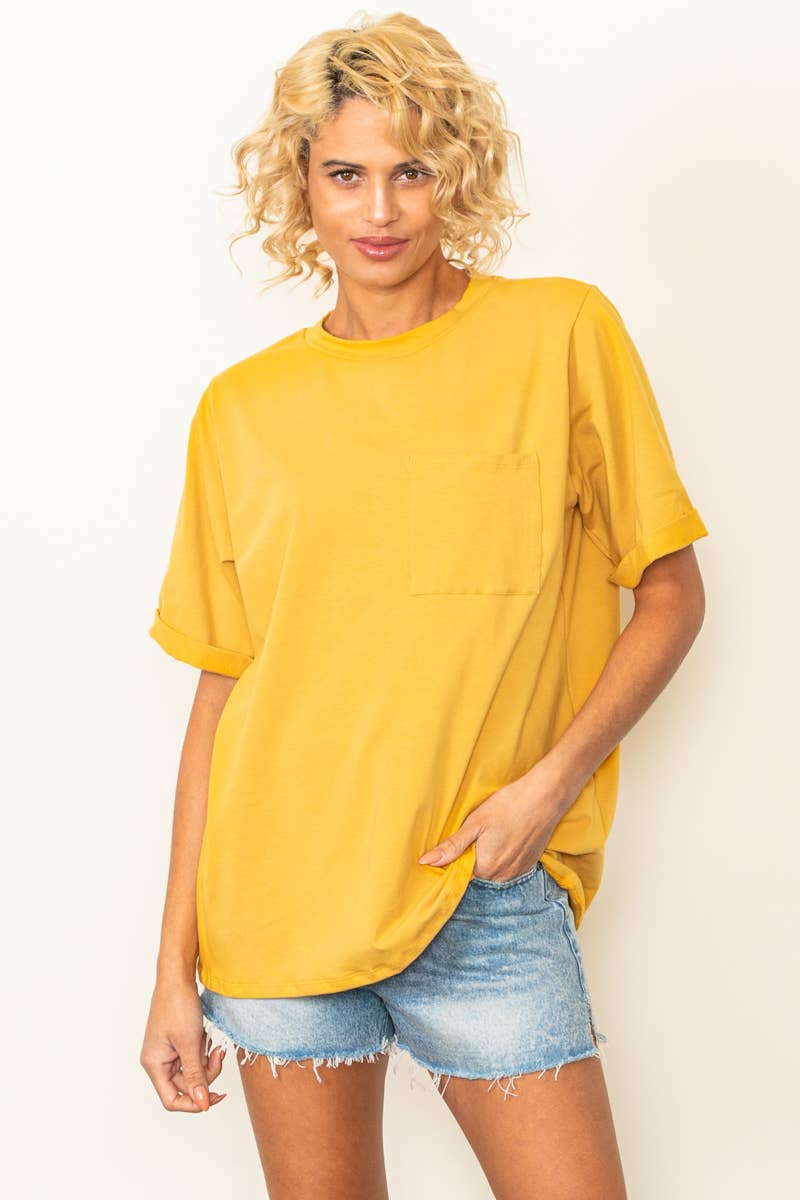 Oversized Fit Round Neck T Shirts With Pocket