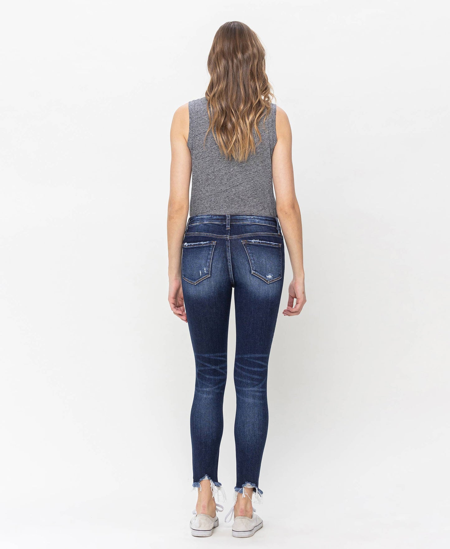 MID RISE UNEVEN RAW HEM CROP SKINNY JEANS LV1144