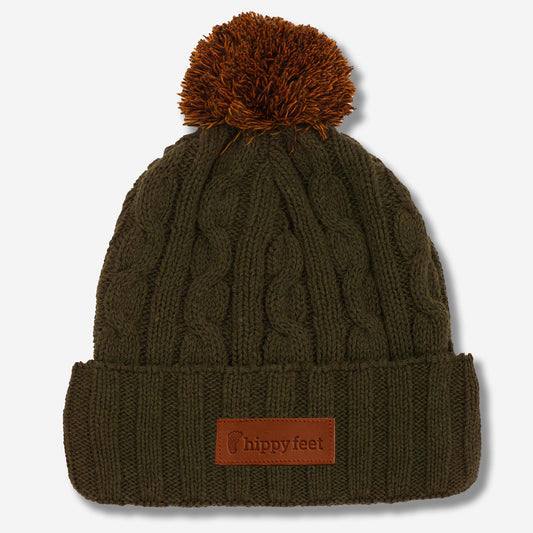 Cable Knit Pom Beanie - Olive