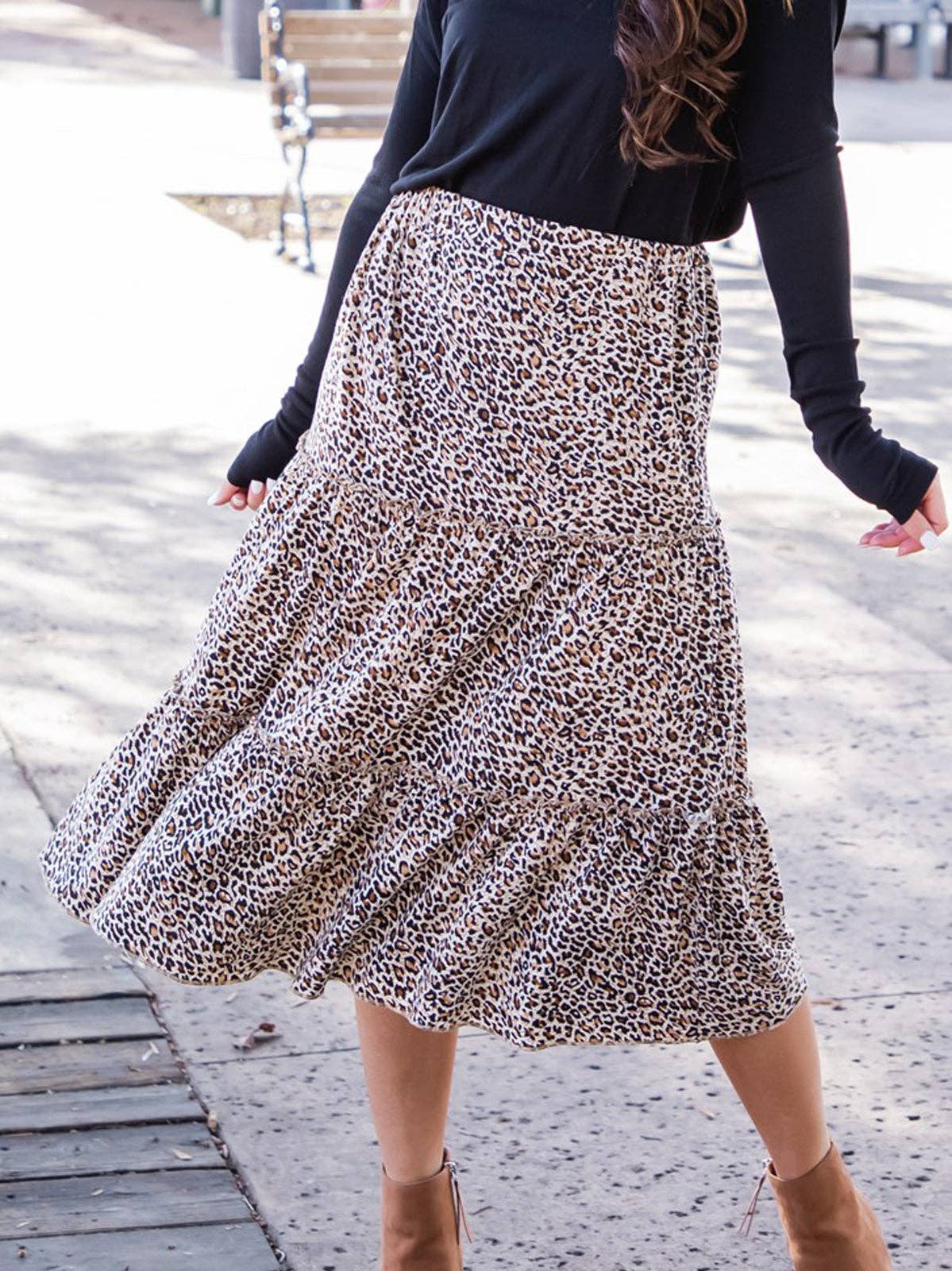 Amara Animal Print Tiered Midi Skirt