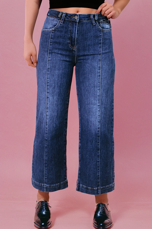 Plus Size Seamed Wide Leg High Waist Jeans