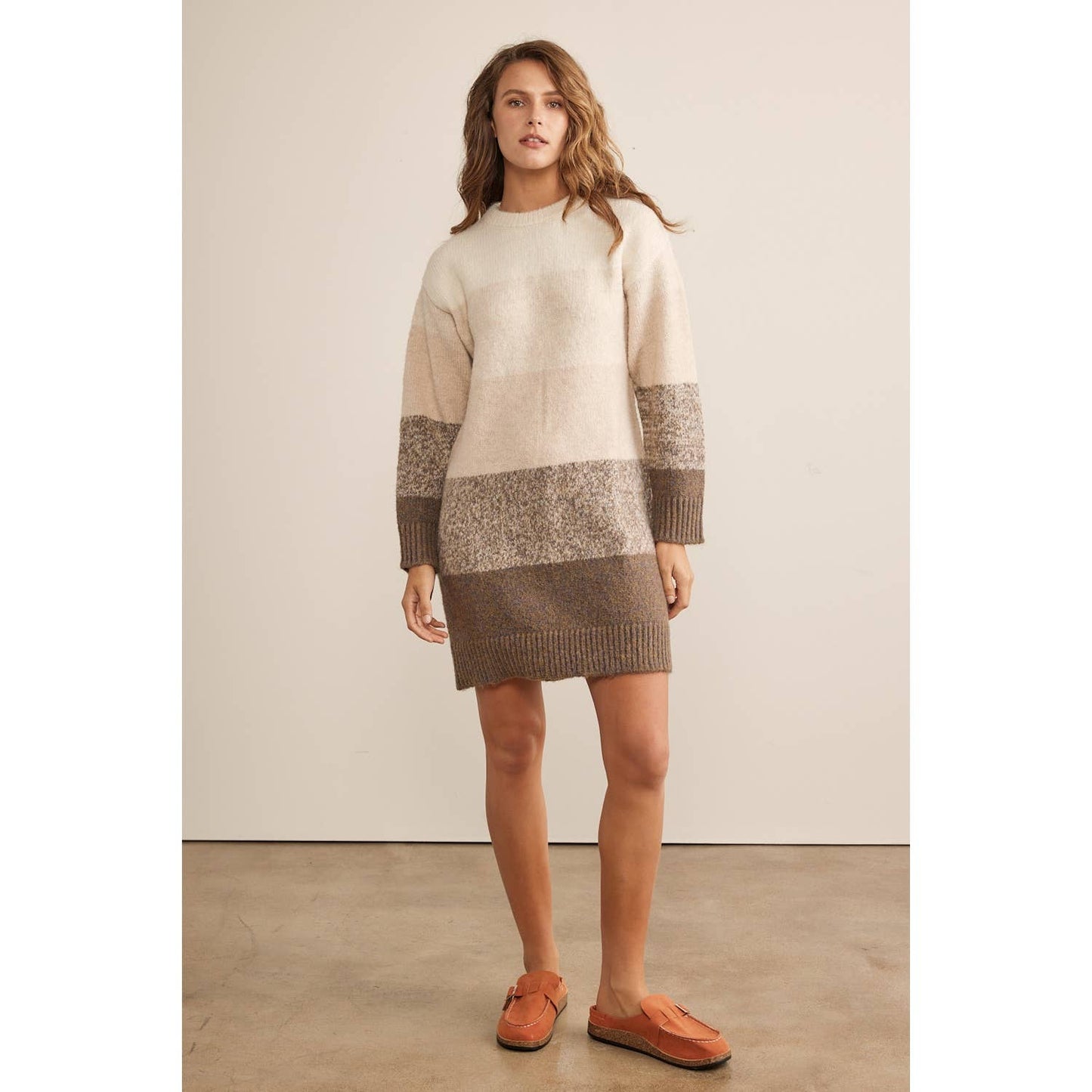 WOOL BLEND COLORBLOCK OMBRE LONG SLEEVED SWEATER DRESS