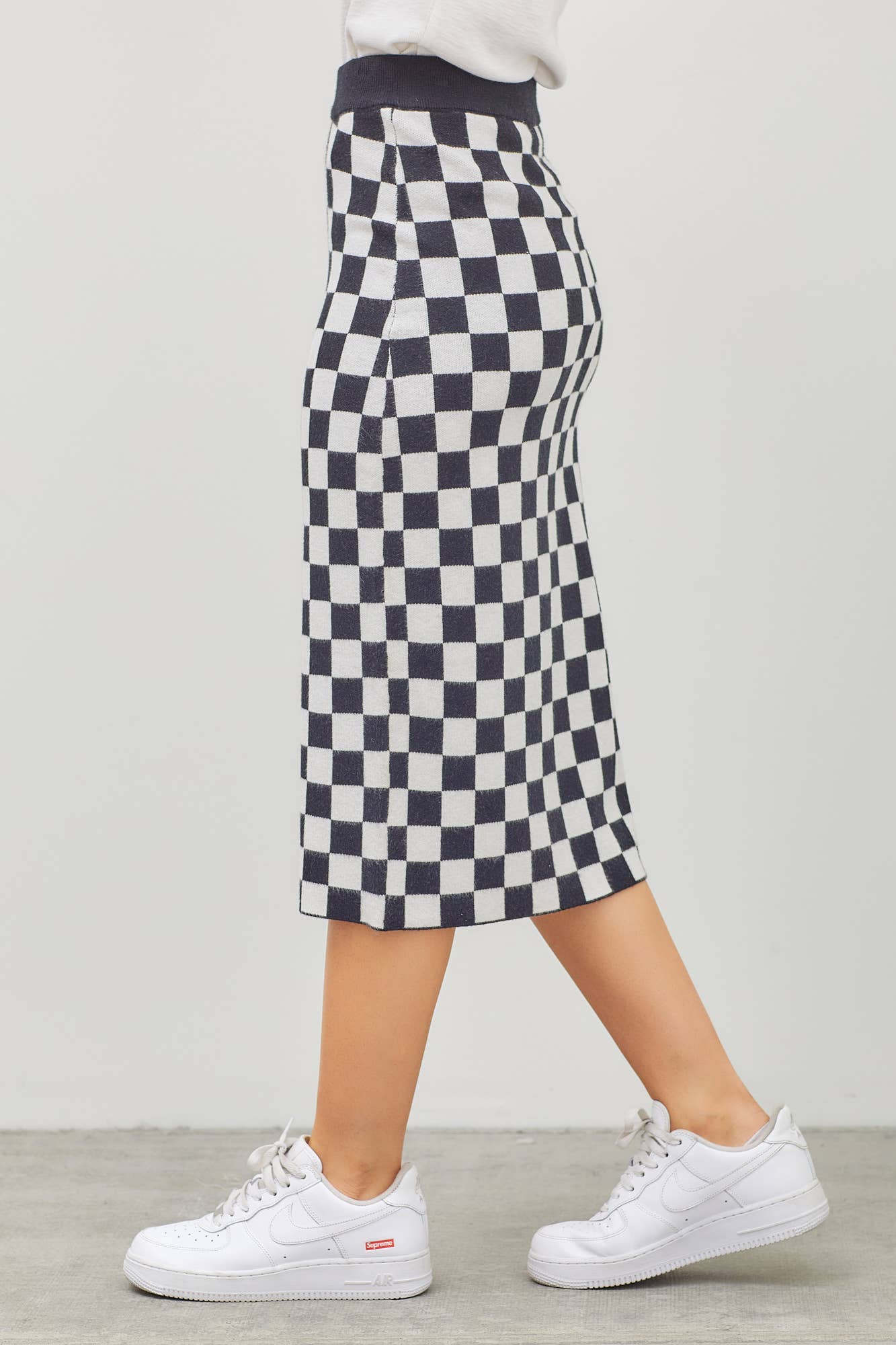 Checkered Print Midi Skirt