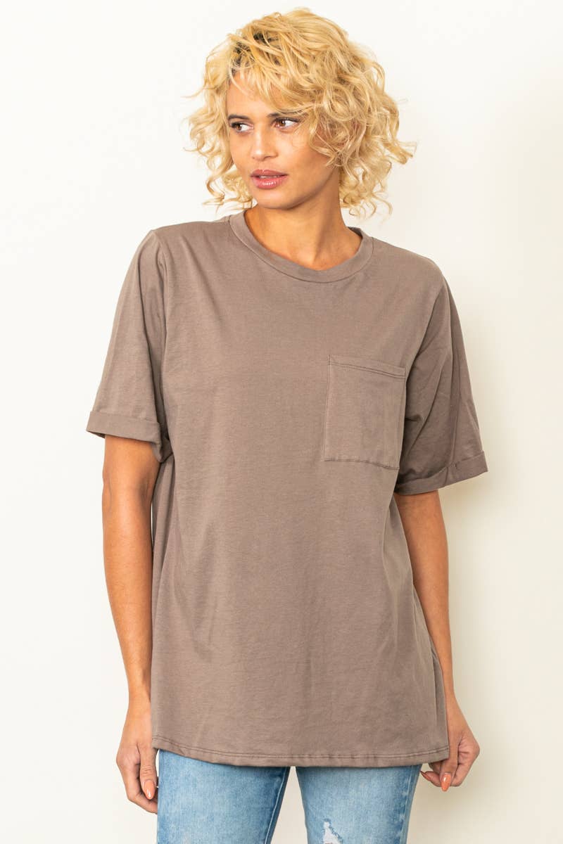 Oversized Fit Round Neck T Shirts With Pocket