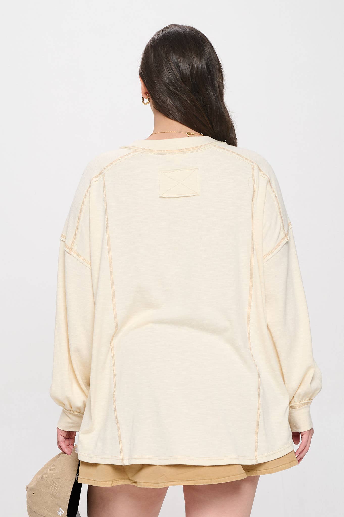 Plus Contrast Stitch Long Sleeve Knit Top