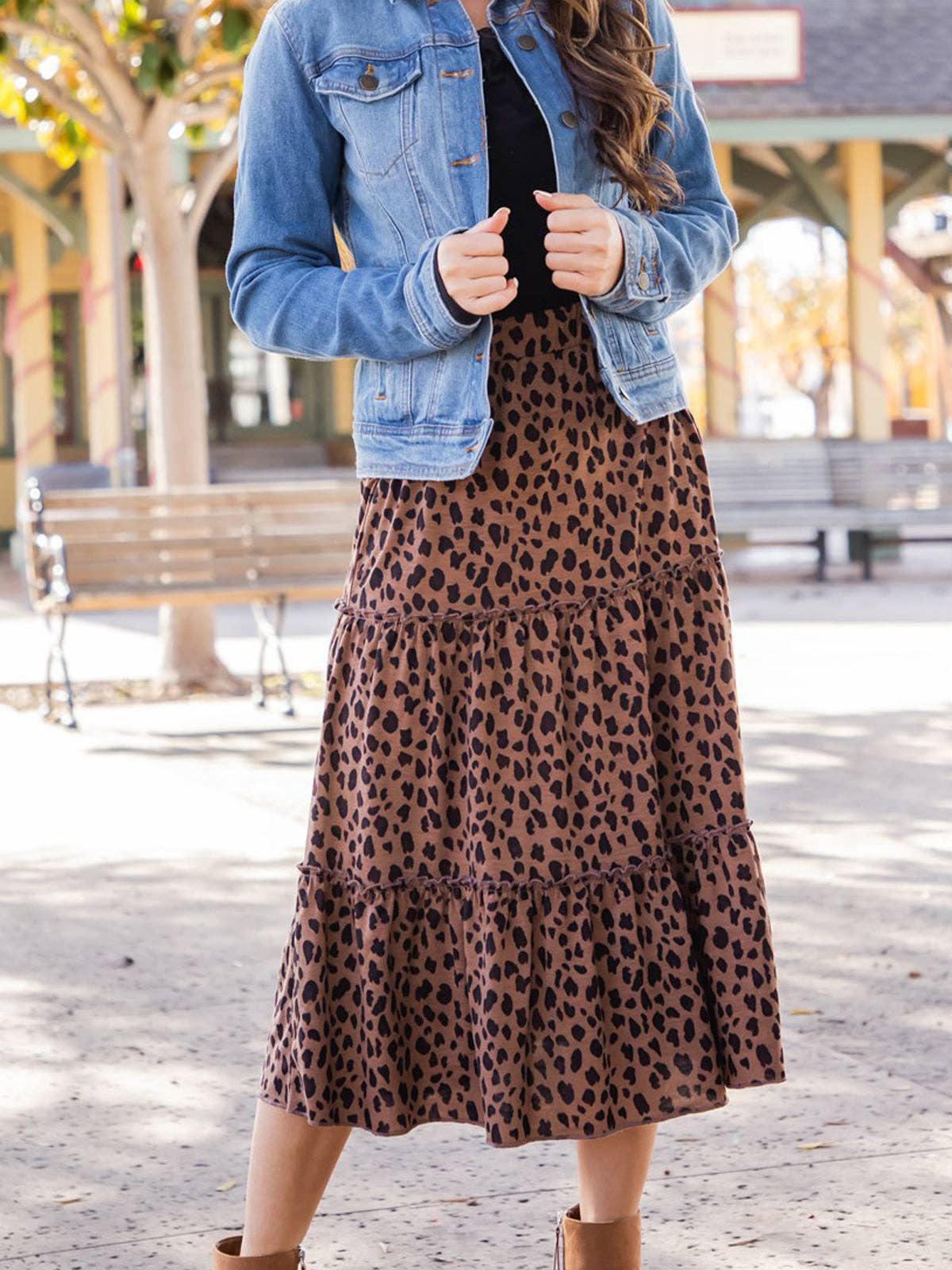 Amara Animal Print Tiered Midi Skirt