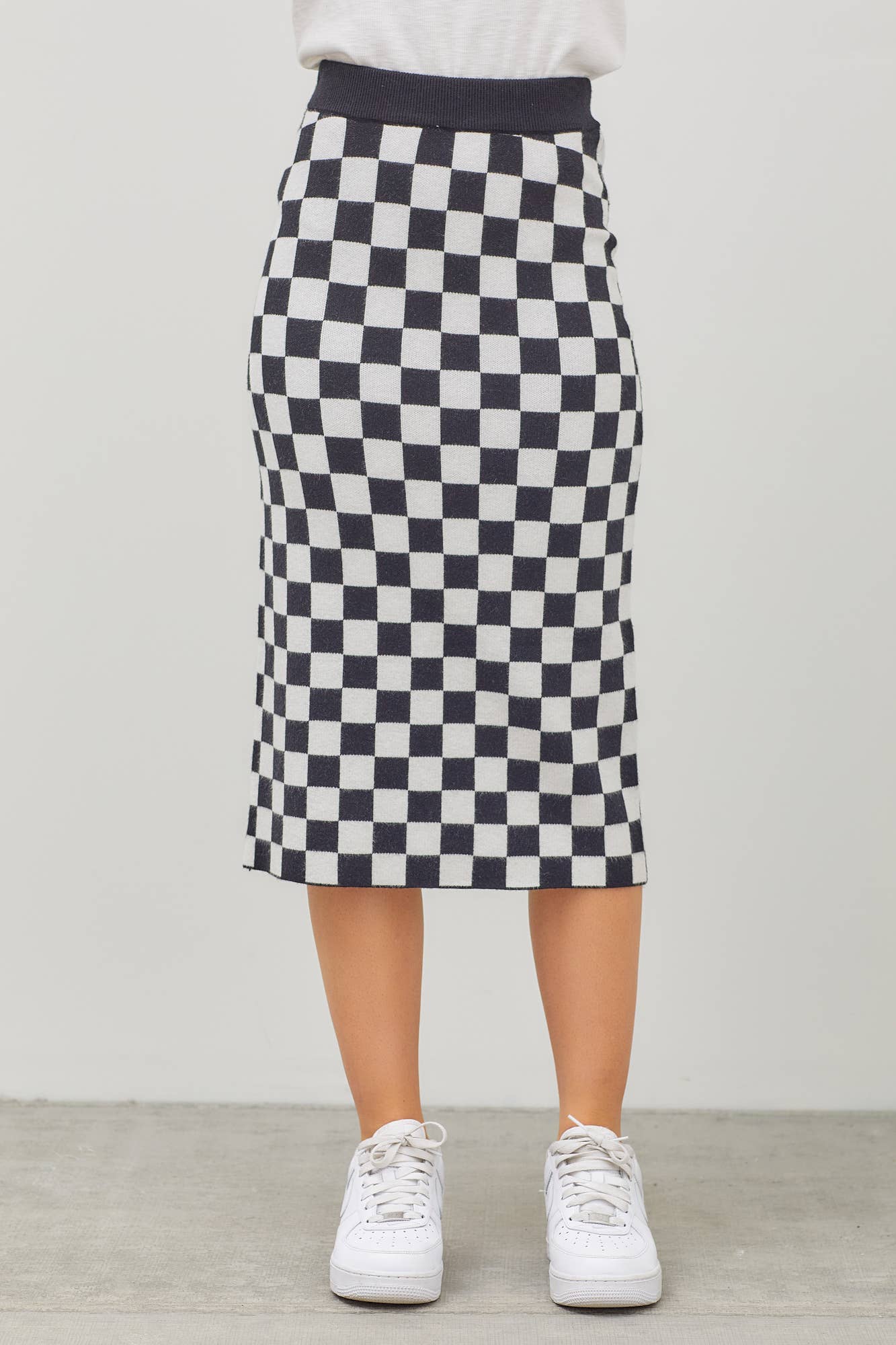 Checkered Print Midi Skirt