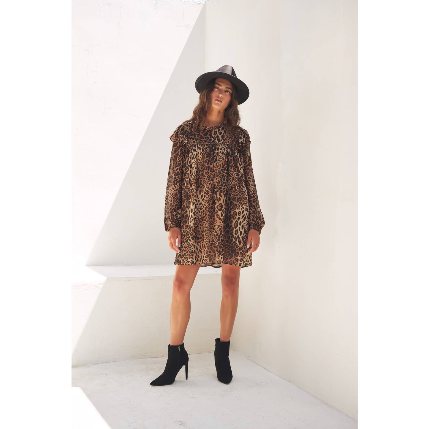 Leopard Sheer Chiffon Mini Dress