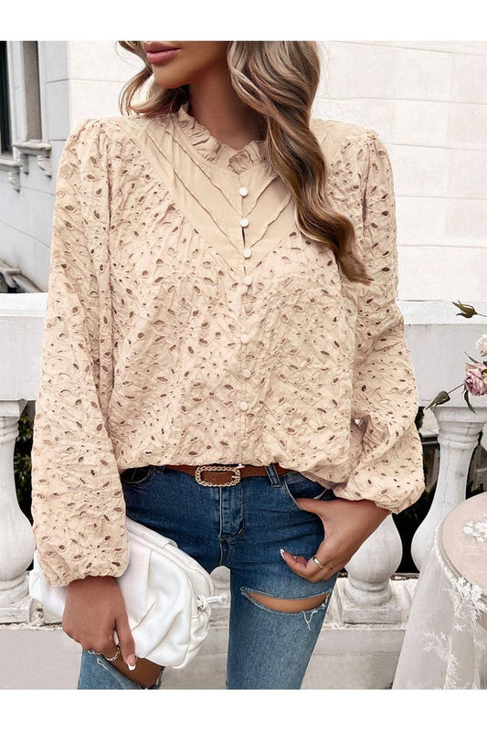 Fashion Woven Hollow Puffy Sleeve Blouse