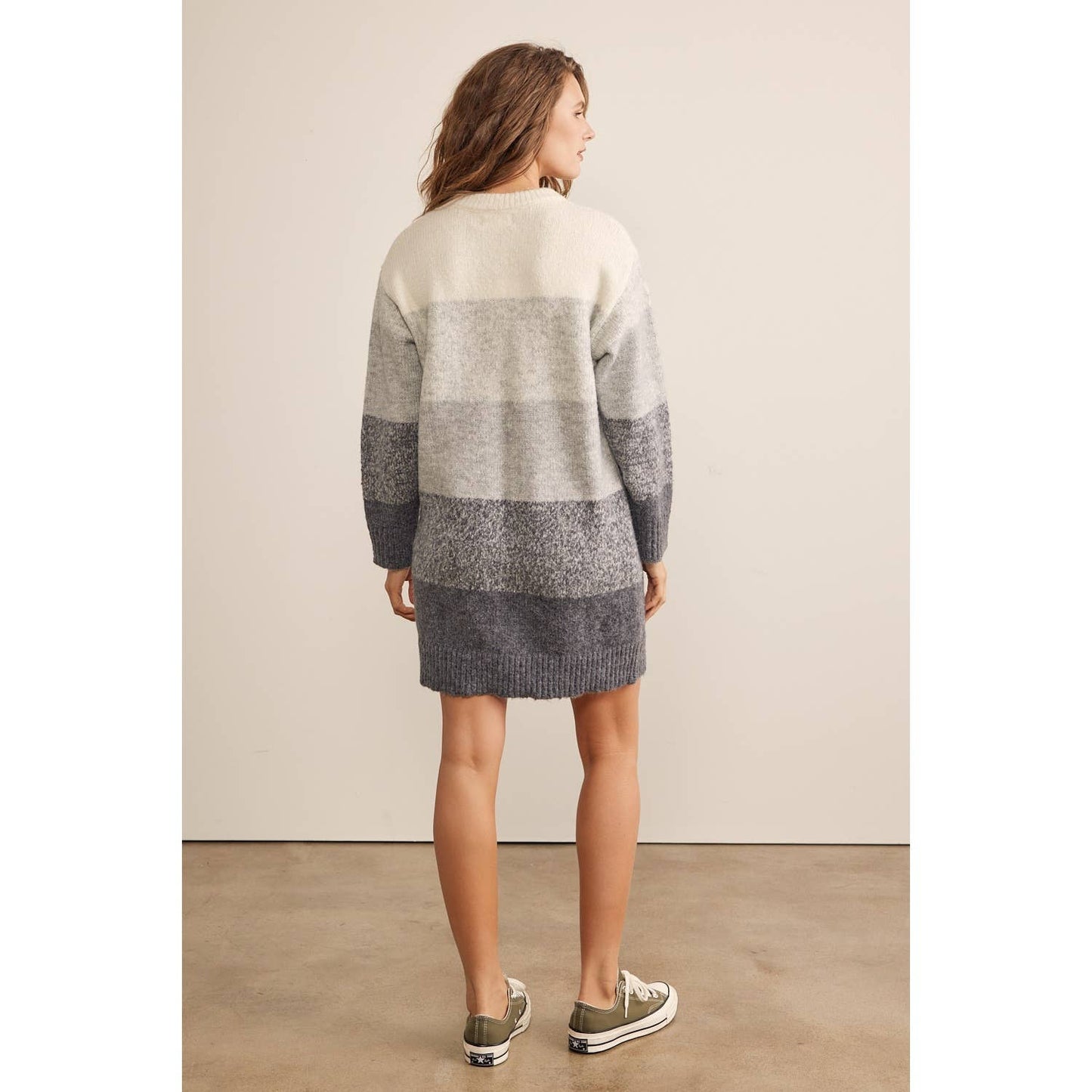 WOOL BLEND COLORBLOCK OMBRE LONG SLEEVED SWEATER DRESS