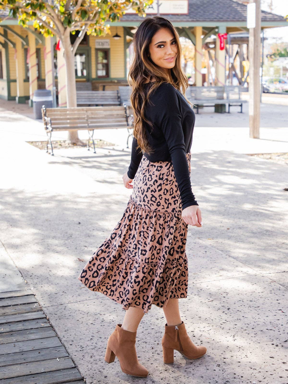 Amara Animal Print Tiered Midi Skirt