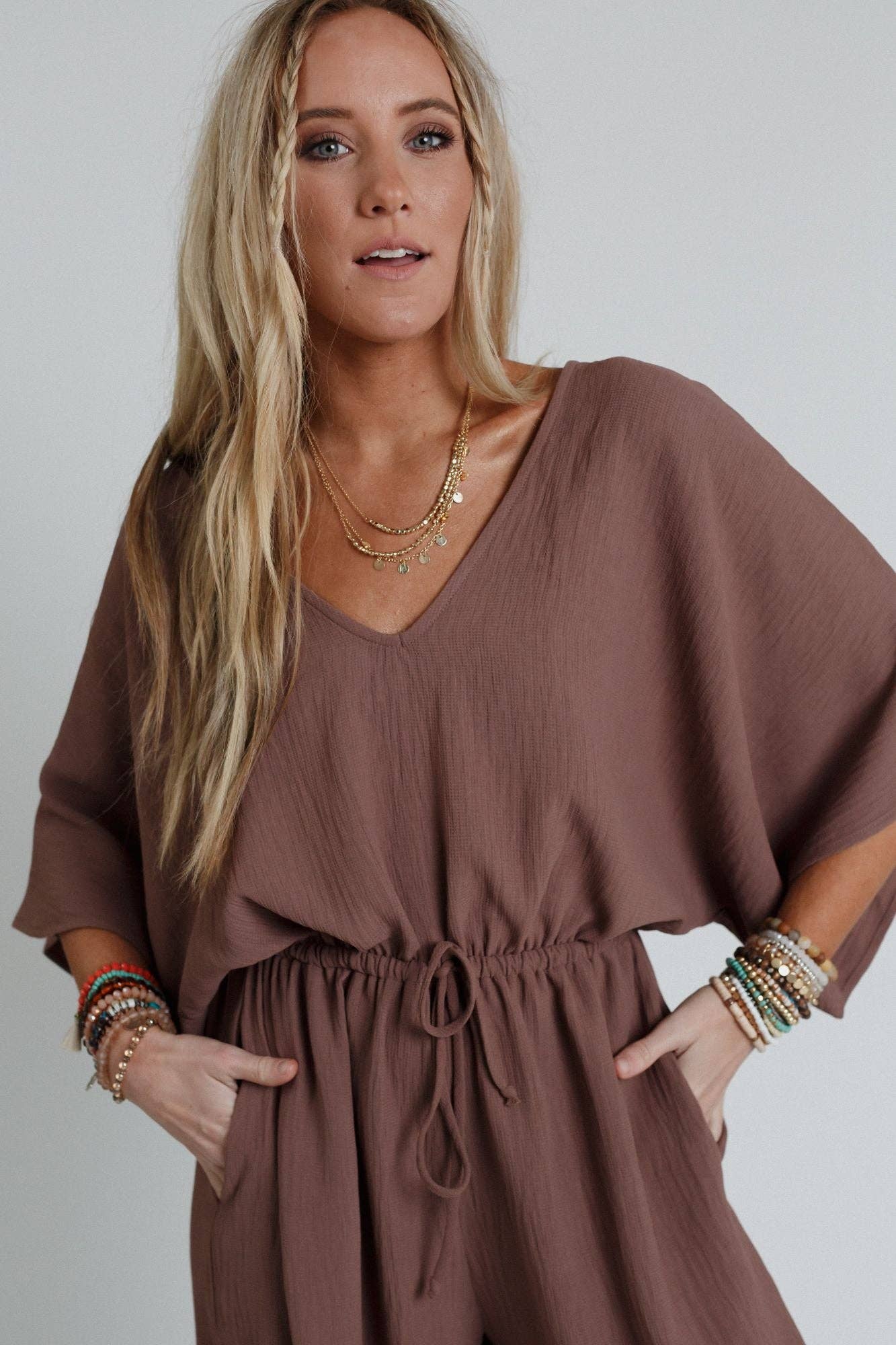 New Love Relaxed Drawstring Jumpsuit - Mocha