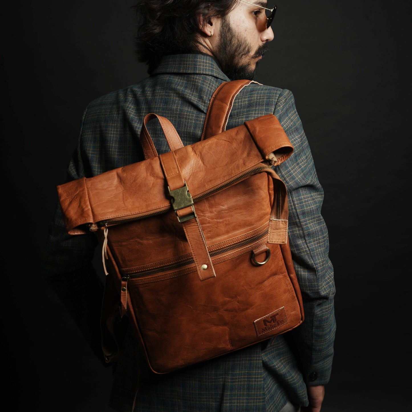 Leather Roll Top Rucksack Backpack