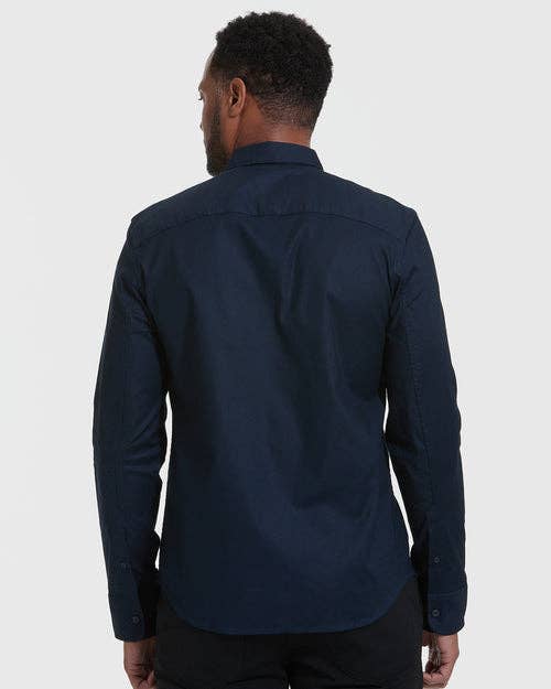 Long Sleeve Button Up Shirt | Stretch Oxford | Navy