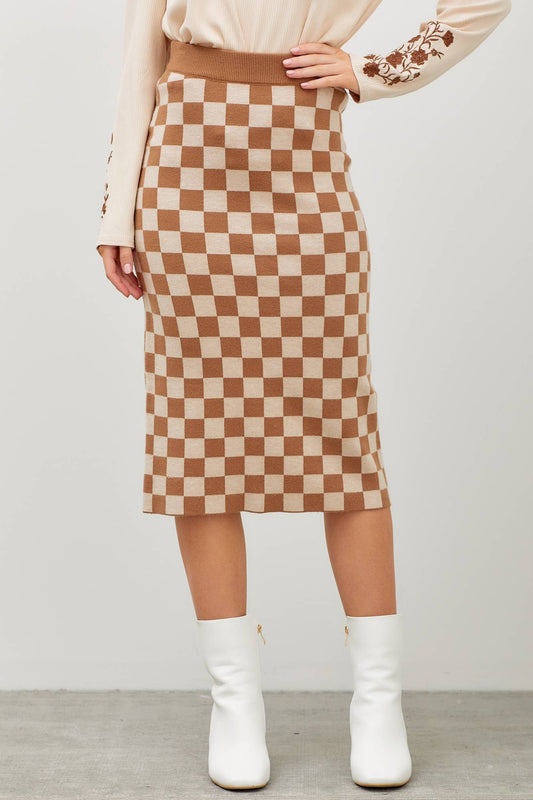 Checkered Print Midi Skirt