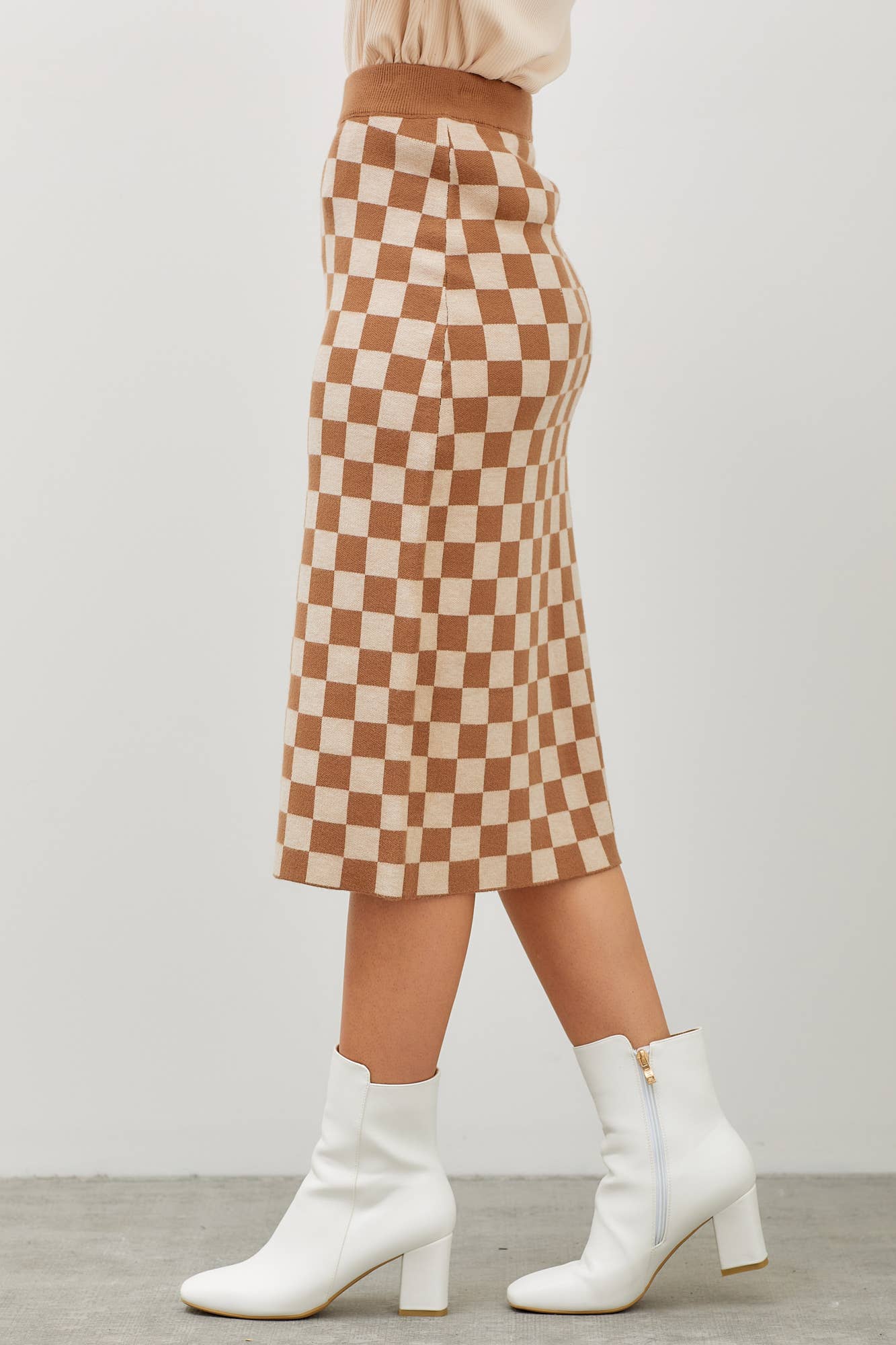 Checkered Print Midi Skirt