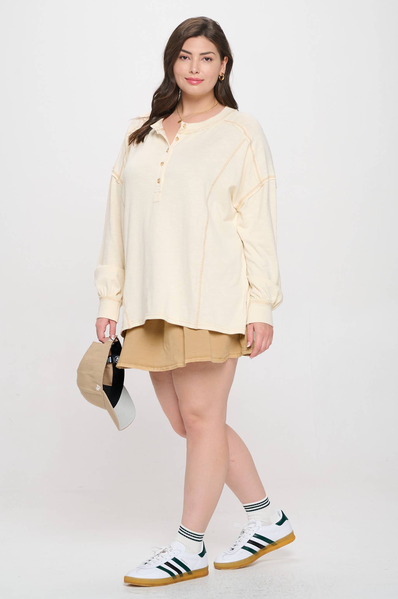 Plus Contrast Stitch Long Sleeve Knit Top