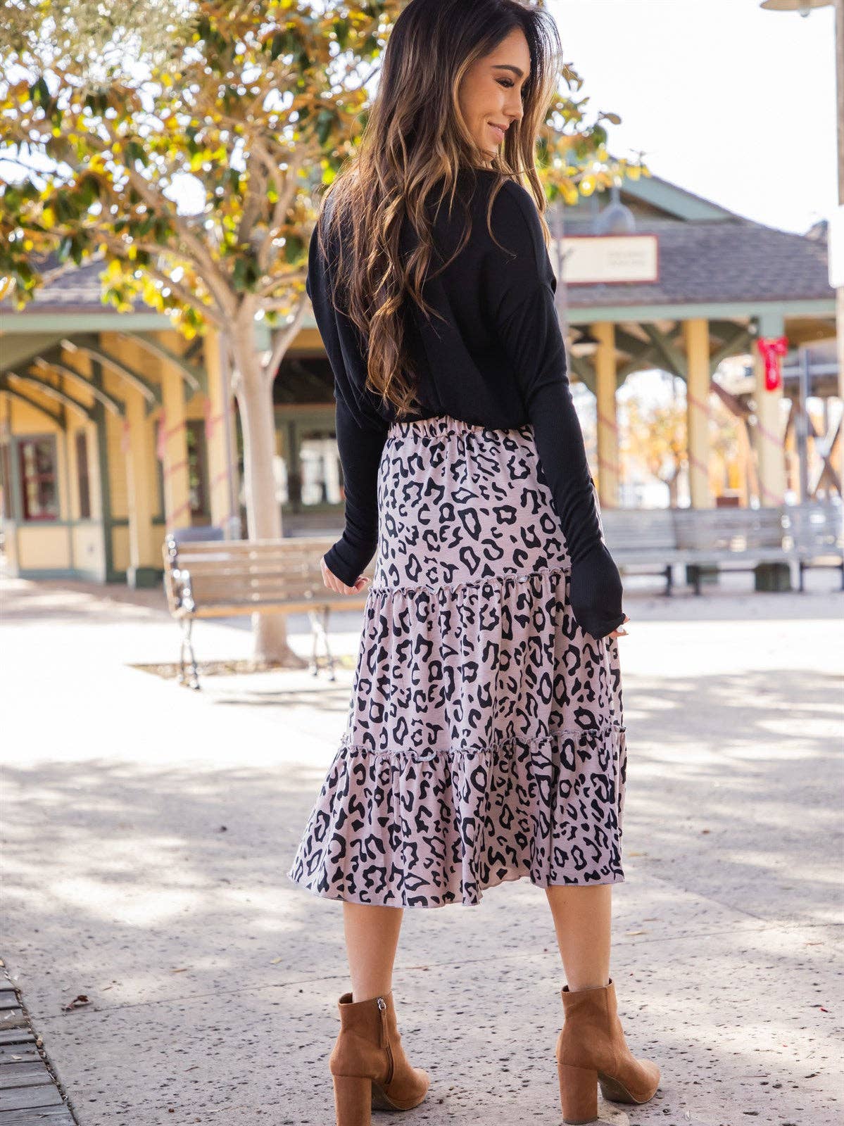 Amara Animal Print Tiered Midi Skirt