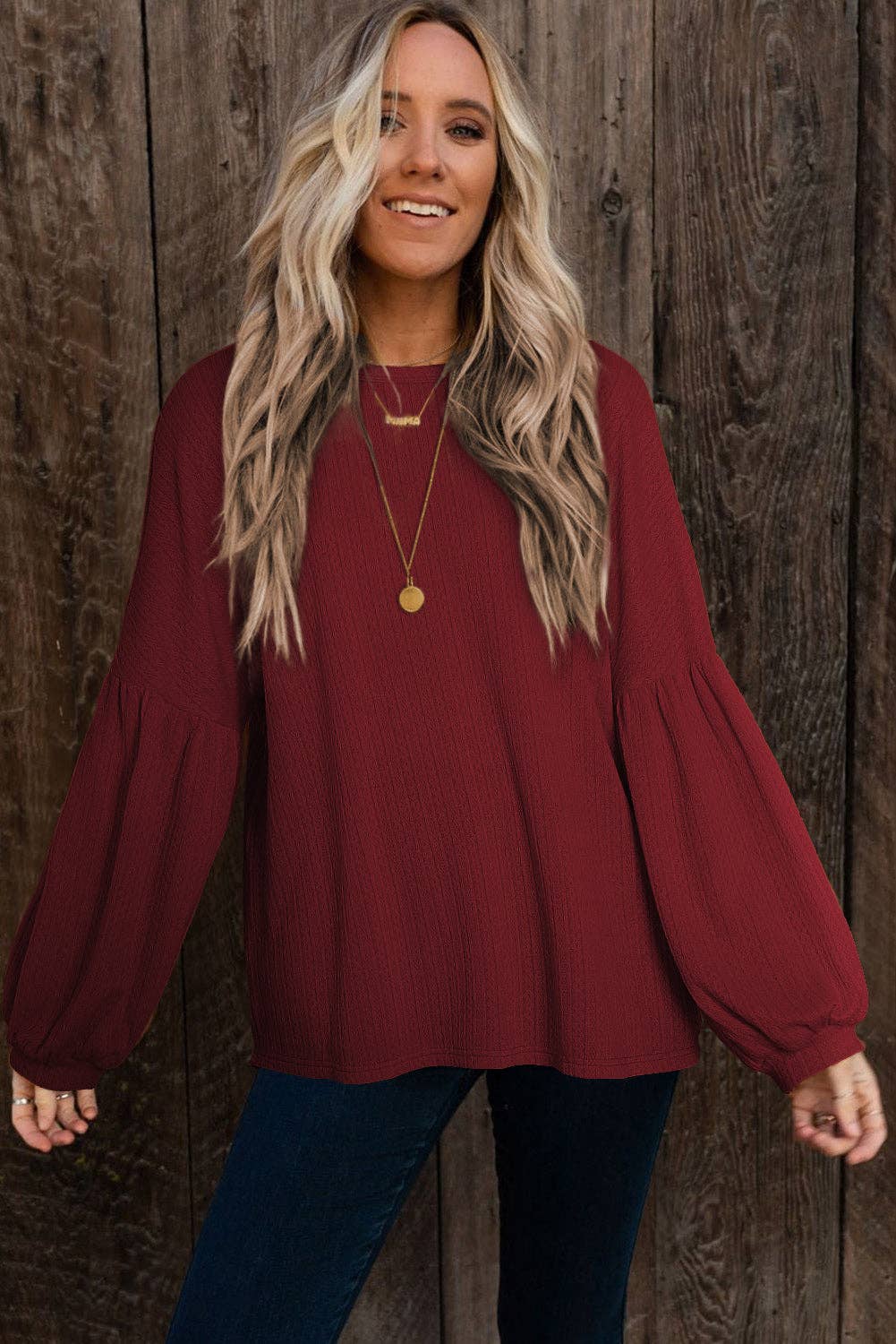 Madison Knit Jacquard Puffy Long Sleeve Top