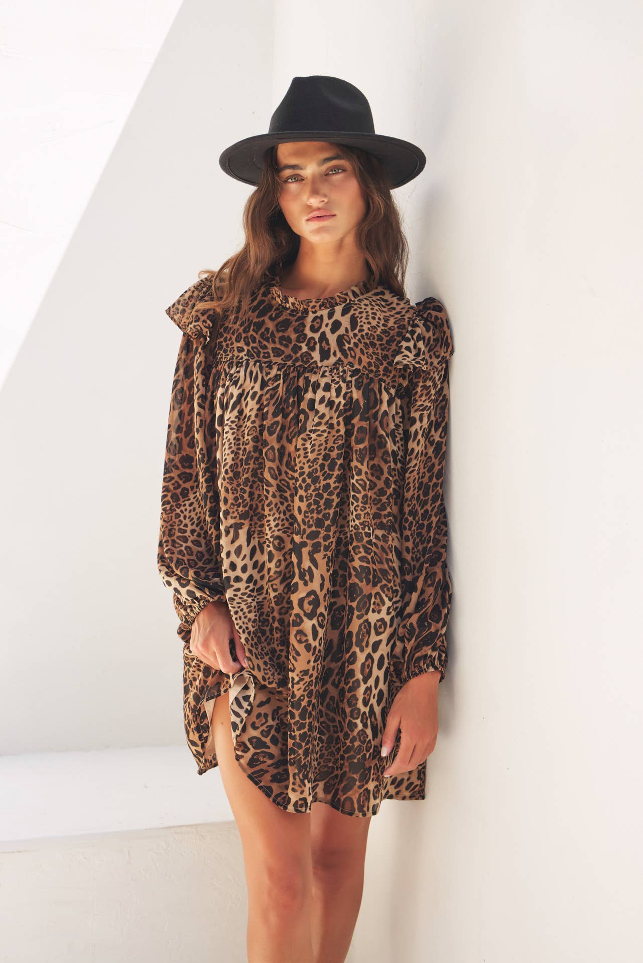 Leopard Sheer Chiffon Mini Dress