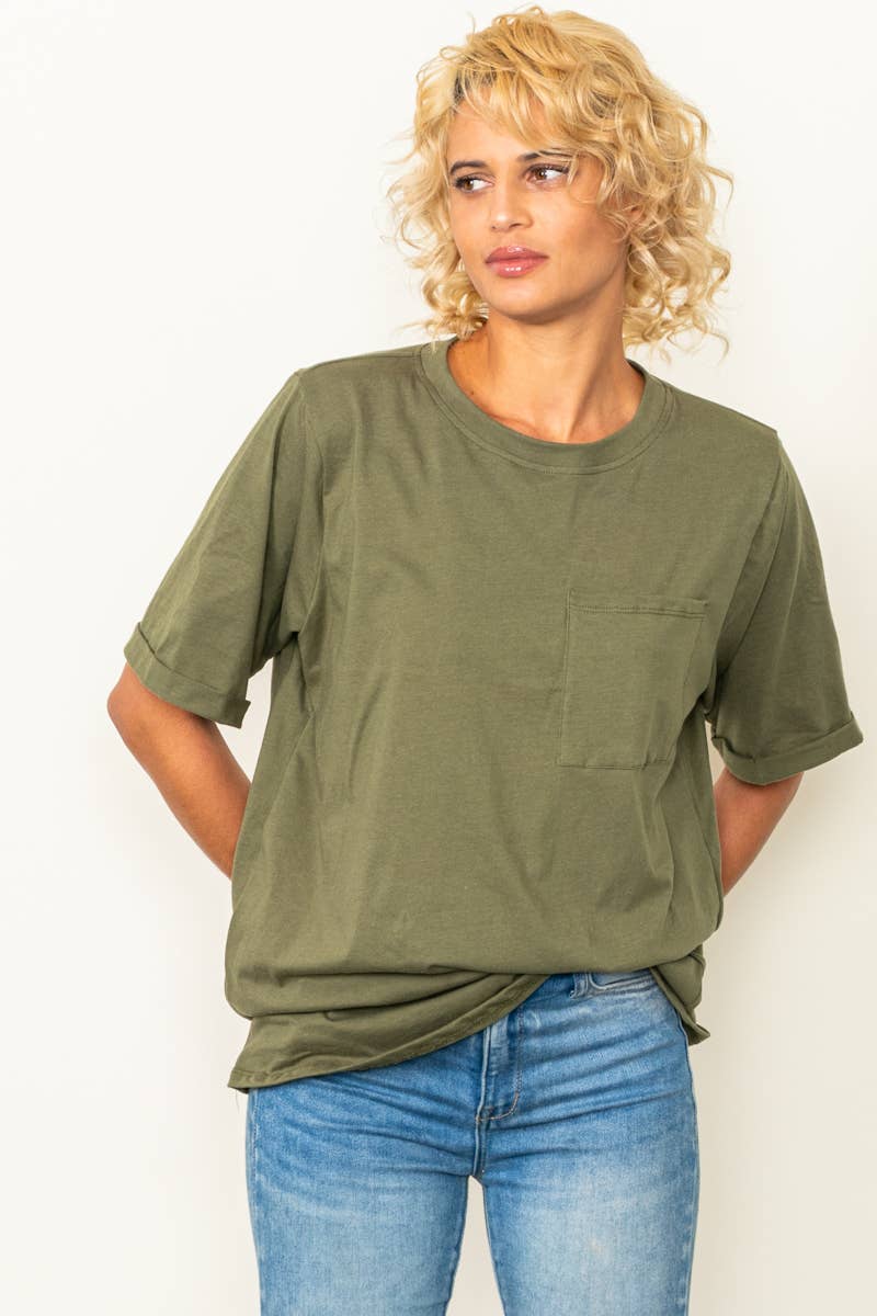 Oversized Fit Round Neck T Shirts With Pocket