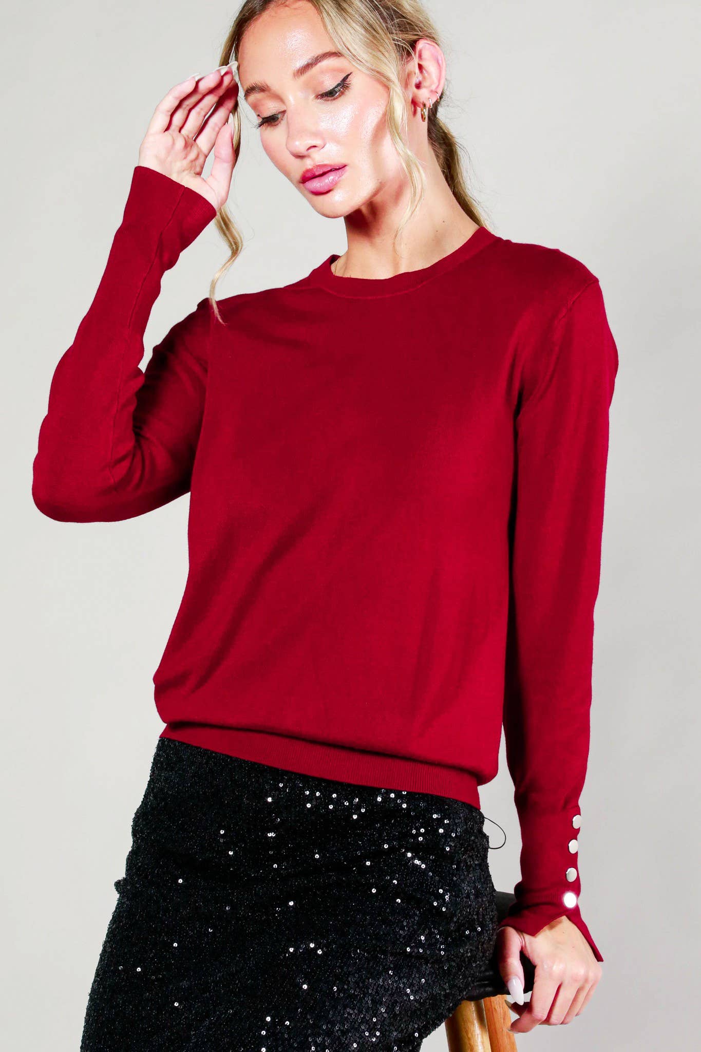 Long Sleeve With Button Detail Knitted Sweater  VT81655