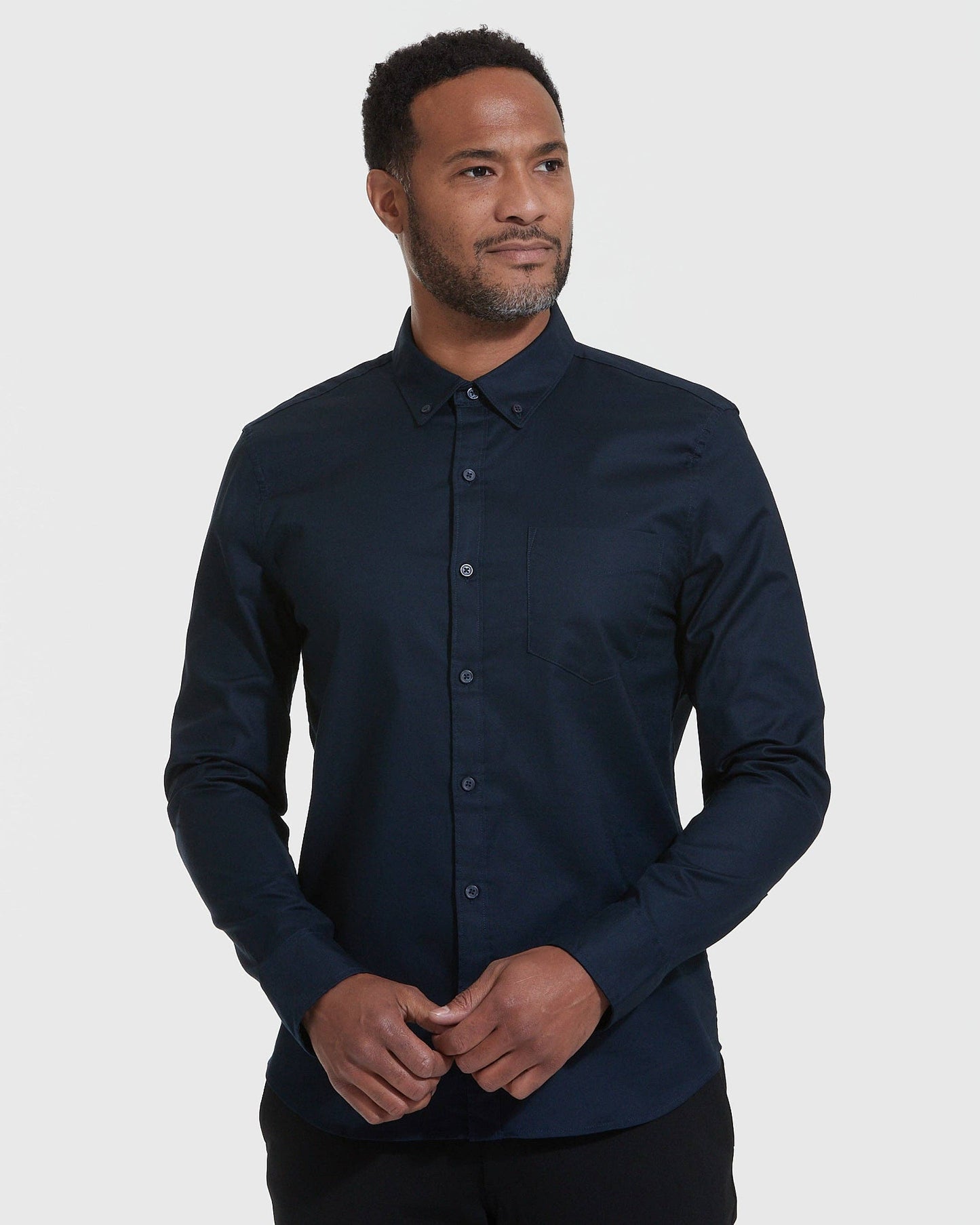 Long Sleeve Button Up Shirt | Stretch Oxford | Navy