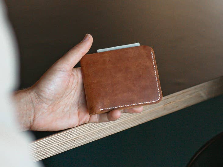 Men's bifold Leather Wallet Raw Brown