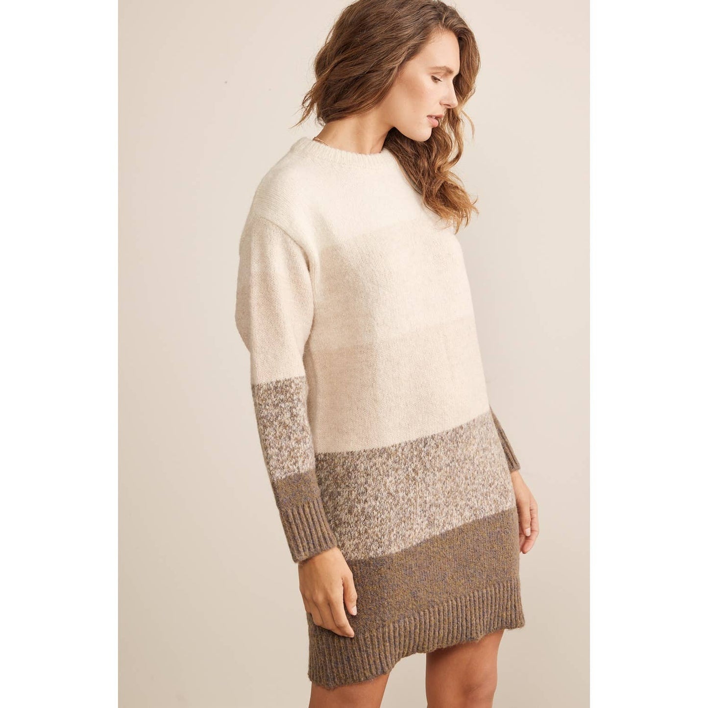 WOOL BLEND COLORBLOCK OMBRE LONG SLEEVED SWEATER DRESS