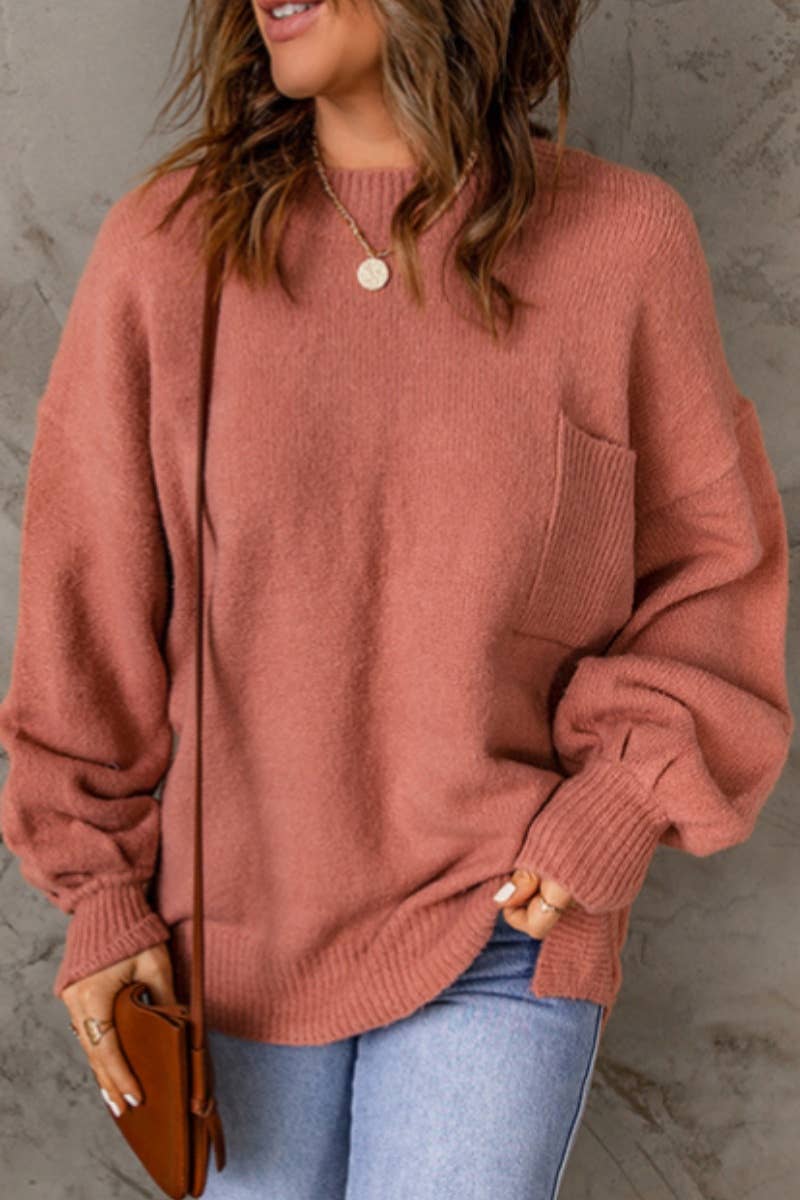 Crew Neck Solid Color Long Sleeve